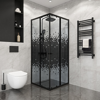 душевое ограждение niagara eco ng-1009-14qblack (90х90х190) квадрат,черный,стекло мозаика