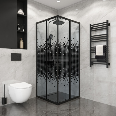 душевое ограждение niagara eco ng-1009-14qblack (90х90х190) квадрат,черный,стекло мозаика