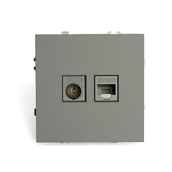 розетка tv + компьютерная rj-45 (механизм), серия эмили, rst00-5106-10, платиново-серый, soft touch
