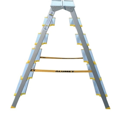 двухсторонняя стремянка алюминиевая анодированная, ширина ступени 130 мм. 6 ст.