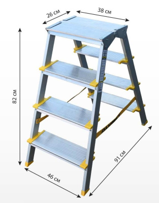 двухсторонняя стремянка алюминиевая анодированная, ширина ступени 130 мм. 4 ст.