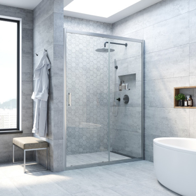 дверь-купе в душевой проем zp novo 120 07 01 (118-123) профиль матовый хром стекло прозрачное