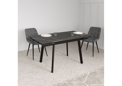 стол лорд, раздвижной, стекло мрамор чёрный, 1400(2000)х800х740