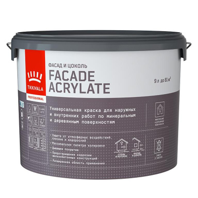 краска "facade acrylate" (1) для фасадов 9 л "тиккурила"