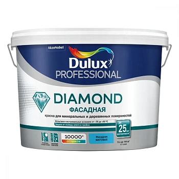 краска dulux diamond фасадная для минеральных и деревянных поверхностей, матовая, база bw (5л)