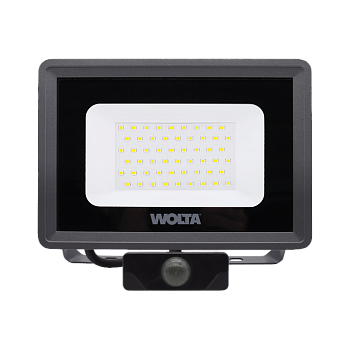светодиодный прожектор wolta wfl-50w/06s 50вт 5700k ip65 4500лм с датчиком 207*193*40 1/10