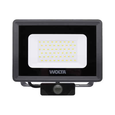 светодиодный прожектор wolta wfl-50w/06s 50вт 5700k ip65 4500лм с датчиком 207*193*40 1/10