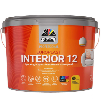 краска в/д "dufa" professional europlast interior 12 интерьерная, база 1 10л