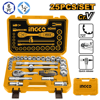 набор торцевых головок с трещоткой ingco hkts12251 1/2 дюйма 25 шт