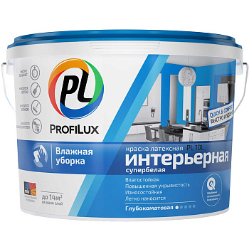 краска "profilux" вд pl- 10l латекс. интерьер влагост.супербелая (голуб. эт.) 14кг.