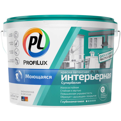 краска "profilux" вд pl- 13l латекс. моющ. износоуст. супербел. (синяя эт.) база 1, 14кг.