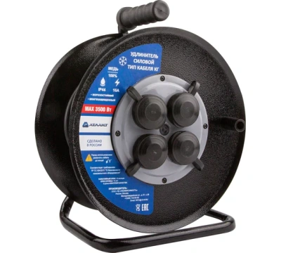 удлинитель силовой атом кг 3500 вт 40м на металлической катушке ip 44 (c/з)