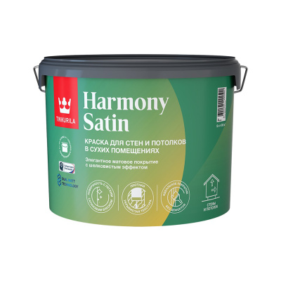 краска "harmony satin" для стен и потолков матовая база а 9 л (1) "тиккурила"