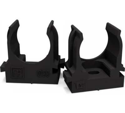 крепеж-клипса для трубы 20 мм для прямого монтажа (100 шт/уп) черная