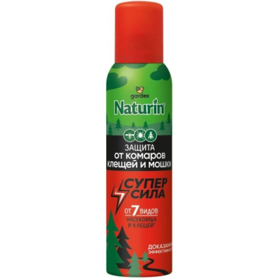 аэрозоль от комаров, клещей и мошки new, 150 мл gardex naturin суперсила 3 в 1