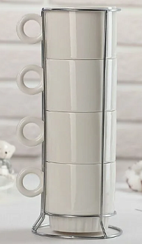 набор кружек 250мл 1/4 на метал.подставке 5827