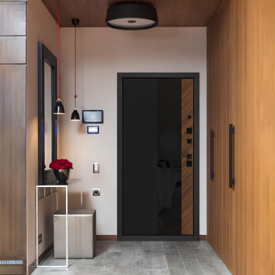 дверь дк модерн 275 960х2050 "пр" чёрн кварц / шпон орех натур la'cobel noir с фурн. и цил.