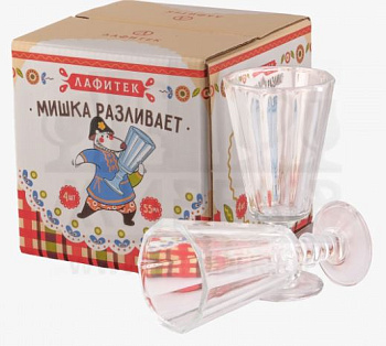подарочный набор из 4 рюмок-лафитников по 55 мл "мишка разливает"