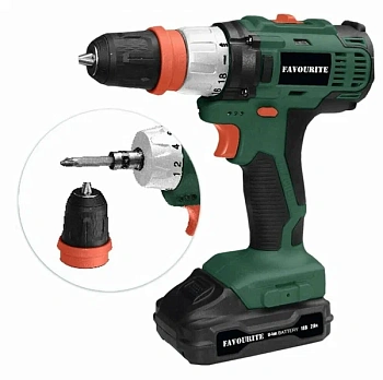 дрель-шуруповерт аккумуляторная favourite 18mf, 18в, li-ion 2x2ач