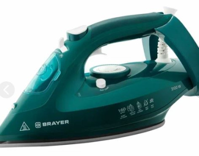 4013br паровой утюг brayer, 3100 вт, 265 мл, 160 г/мин, керам.подошва, антикап, разбрызг, самоотчис