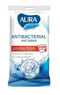 салфетки влажные aura 15шт в асс. 1/110