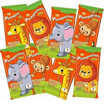 влажные салфетки pamperino №8 детские с ромашкой и витамином е