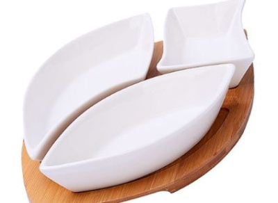 12078 менажница с подставкой 4пр фарфор/дерево lr (х16)