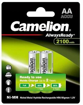 аккумулятор camelion always ready aa- 2100mah ni-mh bl-2 (nh-aa2100arbp2, 1.2в)