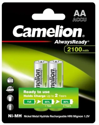 аккумулятор camelion always ready aa- 2100mah ni-mh bl-2 (nh-aa2100arbp2, 1.2в)