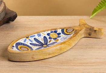 блюдо в форме рыбки «васильки», 25.5?10?2 см, дерево манго