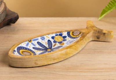 блюдо в форме рыбки «васильки», 25.5?10?2 см, дерево манго