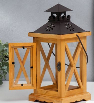 деревянный подсвечник-фонарь на 1 свечу «ставни», корица, 28?12.5?12.5 см