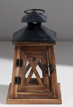 деревянный подсвечник-фонарь на 1 свечу «трапеция», коричневый, 20.5?12.5?12.5 см