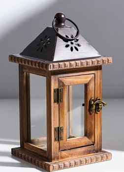 деревянный подсвечник-фонарь на 1 свечу «цветок», состаренный 25?12.5?12.5 см