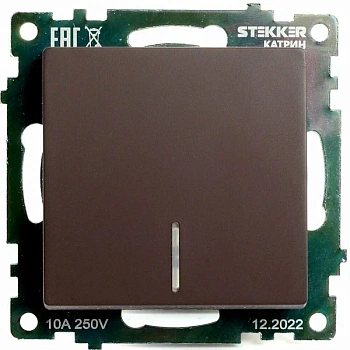 выключатель 1-клавишный c индикатором (механизм), 250в, 10а, серия катрин, шоколад, gls10-7101-04