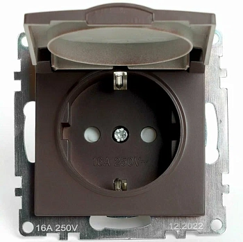 розетка 1-местная с крышкой с защ. штор (механизм) с/з, 250в, 16а, серия катрин, gls16-7112-04, шоколад