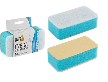 губка для ванной поролон/абразив/иск замша,140*70*40мм,2в1,(кафель,хром,сантехника),2626/рыжий кот