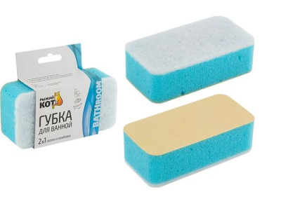 губка для ванной поролон/абразив/иск замша,140*70*40мм,2в1,(кафель,хром,сантехника),2626/рыжий кот