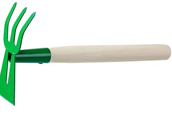 мотыга-рыхлитель с деревянной ручкой, "лопатка+3 зуба" гнутая, 145x75x390мм росток