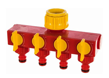 распределитель grinda четырехканальный, из ударопроч. пластм. резьба внешняя 3/4"-1" соединитель