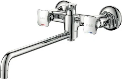 смеситель для ванны da1383301 двухвентильный длинный излив с лейкой и шлангом цвет хром