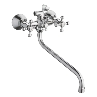 смеситель для ванны cn2208 двухвентильный длинный излив с лейкой и шлангом цвет хром