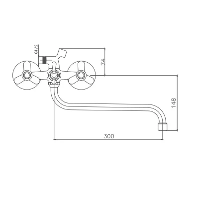 смеситель для ванны cn2208 двухвентильный длинный излив с лейкой и шлангом цвет хром