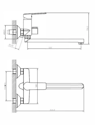 смеситель для ванны клин a2421100 однорычажный длинный излив с лейкой и шлангом цвет хром