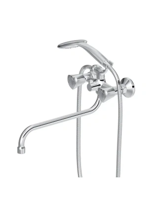 смеситель для ванны object 349500000 двухвентильный длинный излив с лейкой и шлангом цвет хром