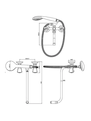 смеситель для ванны object 349500000 двухвентильный длинный излив с лейкой и шлангом цвет хром