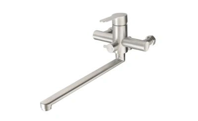 смеситель для ванны hb22801 однорычажный длинный излив с лейкой и шлангом цвет сталь