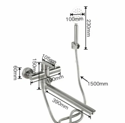смеситель для ванны hb22801 однорычажный длинный излив с лейкой и шлангом цвет сталь