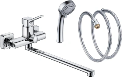 смеситель для ванны da1493301 однорычажный длинный излив с лейкой и шлангом цвет хром