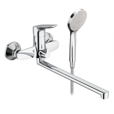 смеситель для ванны jupiter 779500001 однорычажный длинный излив с лейкой и шлангом цвет хром